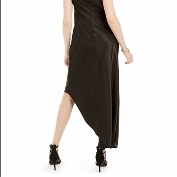 NWOT Bebe Black Satin Cowl Neck Maxi Midi Asymmetrical Dinner,Engagement Dress​ - Picture 5 of 10